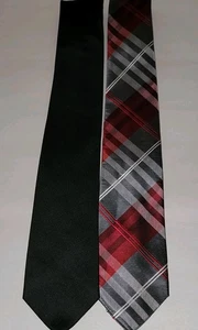 (2) Geoffrey Beene Business Dress Casual Ties Neckties Solid Black Red Plaid 58" - Picture 1 of 3