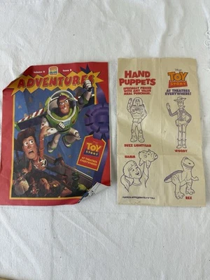 Burger King Woody Toy Story Paper Bag Recall Print Error & adventures magazine - Image 1 of 4