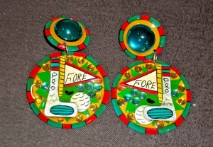 Vintage DEZ Acryl Ohrclips Golf Motiv 80er Jahre - Bild 1 von 2