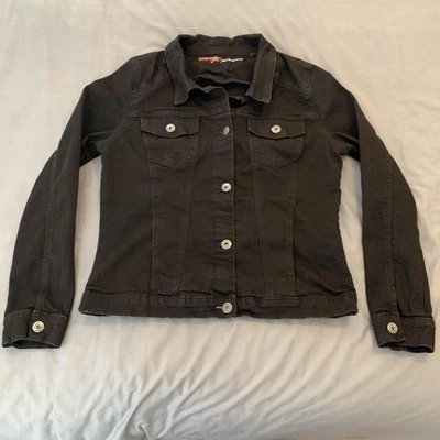 Wrangler Authentics 夹克女式大号黑色牛仔纽扣弹力休闲 — 第 1/4 张图片