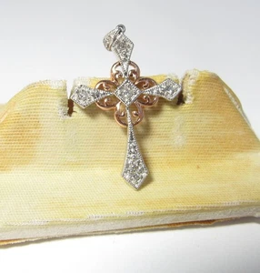 SOLD 14K TWO TONE CROSS PENDANT W / NATURAL DIAMONDS - Picture 1 of 3