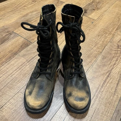 Bota de Combate Free People Faryl Robin Con Cordones Talla 9 Cuero Marrón Foto 1 de 4