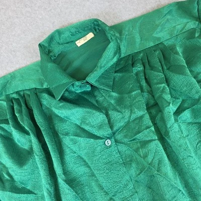 Camisa de manga corta vintage Magic para mujer talla 2XL verde seda abotonada Hecha en EE. UU. Foto 1 de 4