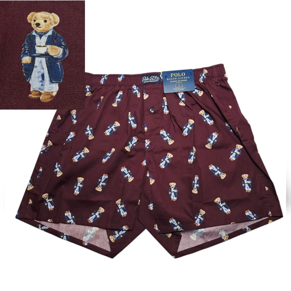 Polo Ralph Lauren Para Hombres Café Polo Oso Borgoña Tejido Boxer Corto Ropa Interior Nuevo con Etiquetas Foto 1 de 4