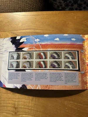 1990 Indian Headdresses Sc 2505a presentation folio booklet pane of 10 Stamps - Image 1 of 2
