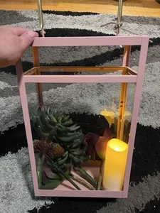Vintage Metal Wood Glass Lantern Candle Rustic Decor Farmhouse Succulents Decor - Picture 1 of 1