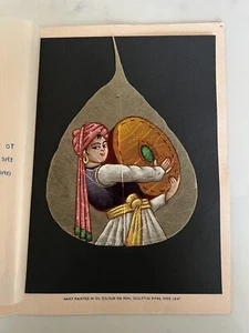 Vintage Hand Painted Man In Oil On Pipal Tree Leaf Greeting Christmas Card - Bild 1 von 4