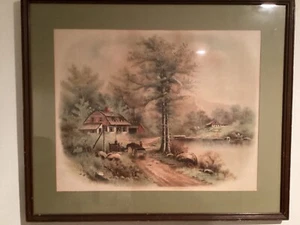 Cromolitografia vintage di J. Hoover & Son incorniciata sotto vetro 21 x 25 pollici - Foto 1 di 7