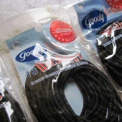18 Black Goody Ouchless Ponytailer Hair Bands Elastics Thin 2004 Formula Pouch - Image 1 of 4