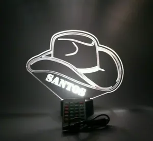 Cowboyhut Country Nachtlicht Lampe LED personalisiert kostenlose Gravur mit Fernbedienung - Bild 1 von 12