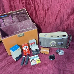 1950s Polaroid 800 Land Camera w/ Original Case + Flash, Lenses & Accessories - Picture 1 of 12