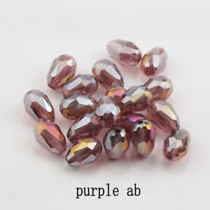 Diy30Pcs8*6Mm Purple Ab Tear Drop Crystal Drop Beads Faceted Glass Beads Jewelry