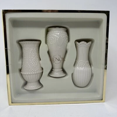 Lenox Juego de 3 Jarrones con Cuentas Porcelana Borde Dorado 5 Pulgadas 6421283 Sellado Foto 1 de 4