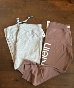2 Pairs Calvin Klein Womens Sweatpants Plus sz 2X Fleece Lined Logo Gray & Brown - Picture 1 of 2