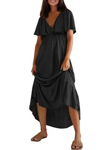Womens Summer Elegant V Neck Ruffle Short Sleeve Backless High Waist A Line L... - Picture 1 of 7