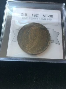 1921  Great Britain, One Penny,  Coin Mart Graded**VF-30** KM# 810 - Picture 1 of 5