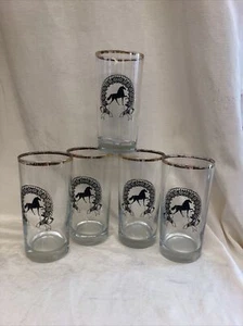 Vntg five “winning horse” glasses tumblers with garland wreath Kentucky Derby - Picture 1 of 10