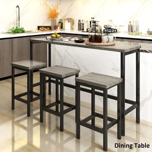 4x Dining Table Set with 3 Stools Pub Kitchen Set Side Table with Footrest USA - Picture 1 of 17