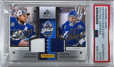 Hedman Vasilevskiy doble tarjeta automática cubierta superior GU Tampa Bay Lightning PSA Encap Foto 1 de 4