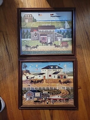 Estampado vintage de playa costera de Stoney Bay Charles Wysocki y estampado de posada de ballena roja Foto 1 de 2