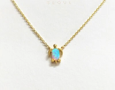 MUSTHAVE Gold Plated Blue Opal Sea Turtle Pendant Short Necklace — 第 1/2 张图片