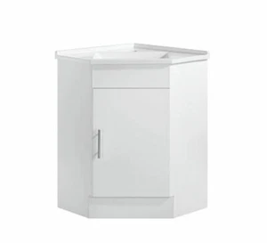 Corner Bathroom Vanity With Basin Top White High Gloss 2 Pac 600wx600d mm - Picture 1 of 4