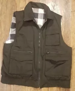 Vintage Woodland Reversible Insulated Hunting Vest Black Plaid Cotton Mens XL - Picture 1 of 7