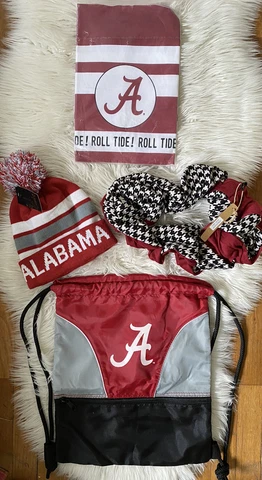 Lot Of 4 Alabama Crimson Roll Tide Beanie Infinity Scarf, Tea Towel Backsack NWT Cover