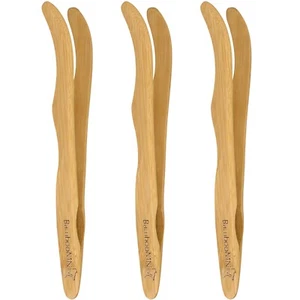 Bamboo Wooden Reusable Serving Toast Tongs - Curved Arms - 7 Inches - Picture 1 of 7