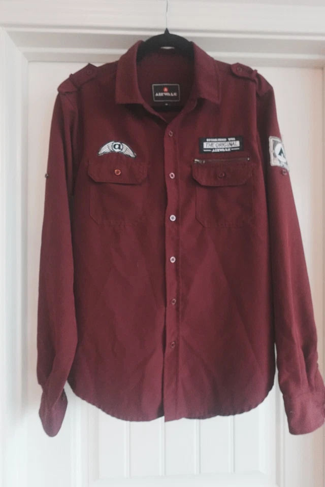 Airwalk Burgundy Utility Shirt Medium Patchwork Military Skate Style - Image 1 of 4