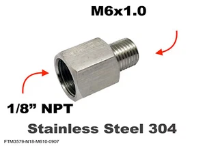 1/8" NPT Female to M6x1.0 Male Stainless Sensor Adaptor Fittings Conversion - Picture 1 of 6