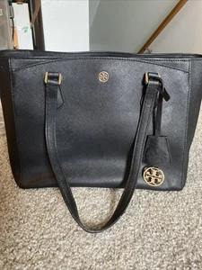 Tory Burch Robinson Black Leather Double Handles Large Tote Bag NWOT - Picture 1 of 14