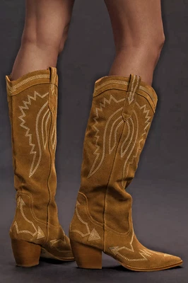 NUEVO CON ETIQUETAS ANTHROPOLOGIE LORETTA PULL ON GAMUZA BORDADA ALTAS BOTAS OCCIDENTALES MOCHA 7 Foto 1 de 4