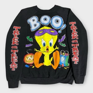 Vintage Looney Tunes Sweatshirt Herren Large 90s Tweety Bird Halloween Spooky AOP - Bild 1 von 18