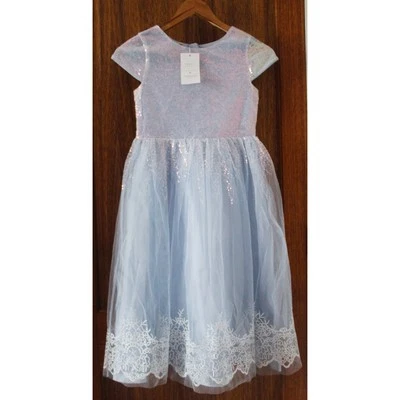 NEW Monsoon Annelise Dress Girls Size 11 Yrs Blue Sequin Snowflake Elsa Occasion - Image 1 of 4