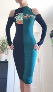 Boohoo Midi Long Dress Two Colours Black Green Sporty Open Cold Shoulder Bodycon - Picture 1 of 6