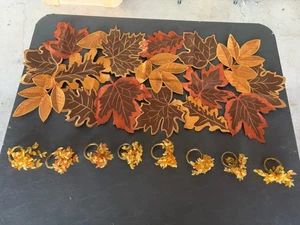NEW Thanksgiving Fall 4-foot Table Runner Fallen Leaves & 8 Used Napkin Rings - Picture 1 of 5