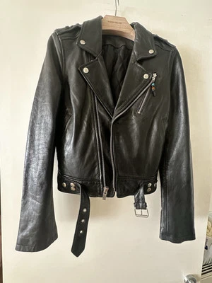 BLK DNM Women’s Black Leather Biker Jacket 1 Size X Small - Image 1 of 4