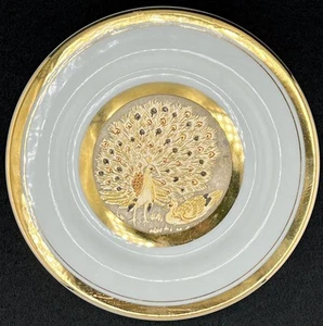 Pair of Art of Chokin 6" 24k Gold Plates Peacock, Duck, Hummingbird, Butterflies - Picture 1 of 6