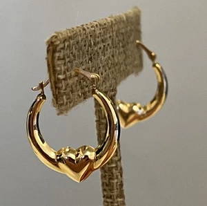 14 K Gold Heart Hoop Earrings - Isreal - Picture 1 of 12
