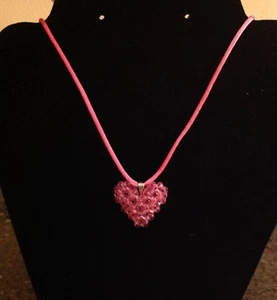 Heart Swarovski Crystals Puffy Breast Cancer Awareness Pendant Handmade - Picture 1 of 2