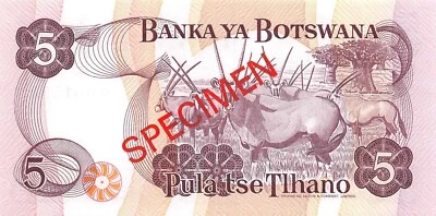 Botsuana 5 Pula ND. Billete sin circular Franklin Mint de 8,2,1979 JK Foto 1 de 2