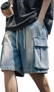 Men Baggy Y2k Jeans Shorts Vintage Grunge Hip Hop Skater Streetwear Style - Picture 1 of 12