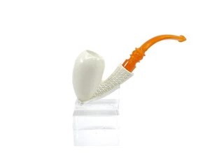 S.Yanik Meerschaum Pipe Hand Carved Freehand Egg Shaped Smoking Pipe with Case - Picture 1 of 6