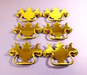 6 Drawer Cabinet Pulls Brass Hardware Queen Anne Chippendale Style 3" - Picture 1 of 1