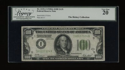 DBR 1928-A $100 LGS FRN Minneapolis Fr. 2151-Ilgs Legacy VF-20 Serial I00137324A - Image 1 of 2