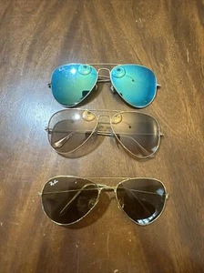 3 paia di occhiali da sole Rayban vintage montature color oro riparazione - Foto 1 di 18