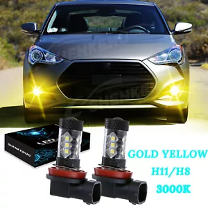 H11/H8 LED Fog Light Bulbs 2pcs For 2012-2017 Hyundai Veloster 3000K Gold Yellow - Picture 1 of 12