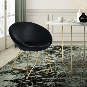 Silla de comedor de terciopelo negro, asiento ergonómico con reposabrazos - Imagen 1 de 7
