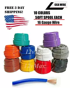 16 Stärke Kabel Primärdraht 12 V Kfz 10 Farben Set - 50 Fuß jede Farbe CCA - Bild 1 von 4